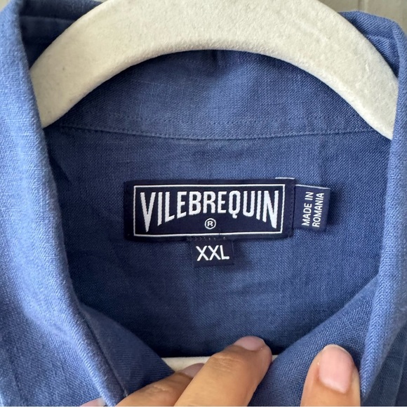 Vilebrequin 100% Linen Button Down Shirt Size XXL Blue Summer Beach Pool Outdoor - Picture 4 of 11